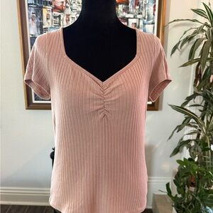 Madewell Blush Ribbed V-Neck Tee